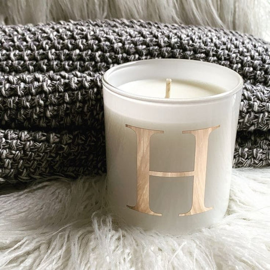 luxury gold foil monogram candle